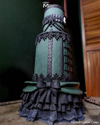 Gothic Steam Punk Wedding Cake Decorated Using the Marrvelous Molds Karen Lace Silicone Mold