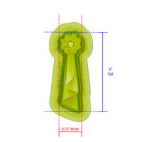 Draped Ruffle Drop Silicone Mold Cavity measures .75 inches Wide by 3 inches Tall, proudly Made in USA