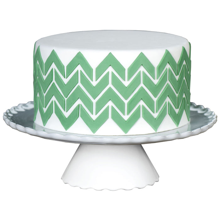 Decorated Cake image showing the Savvy Chevron Food Safe Silicone Onlay for Fondant Cake Decorating by Marvelous Molds