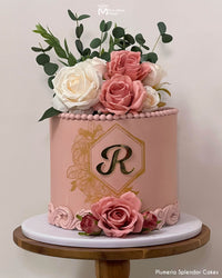 Pink Rose Cake Decorated with the Scroll Border Silicone Mold