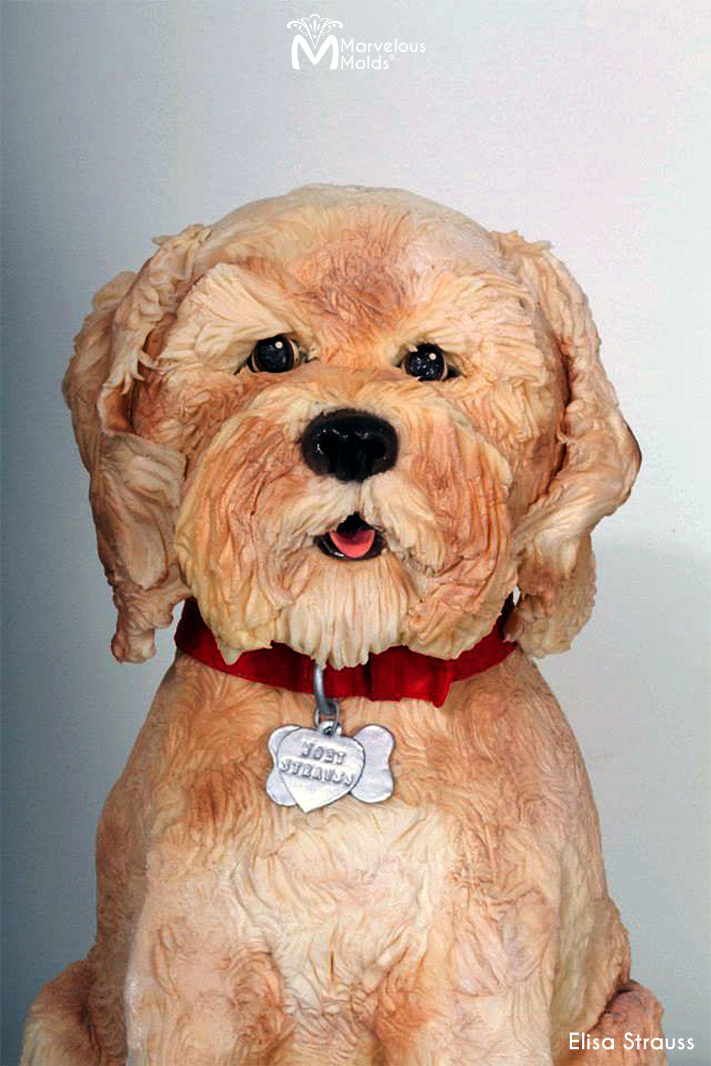 Edible Fondant Dog Cake with Fur Texture Created Using the Marvelous Molds Long Fur Impression Mat