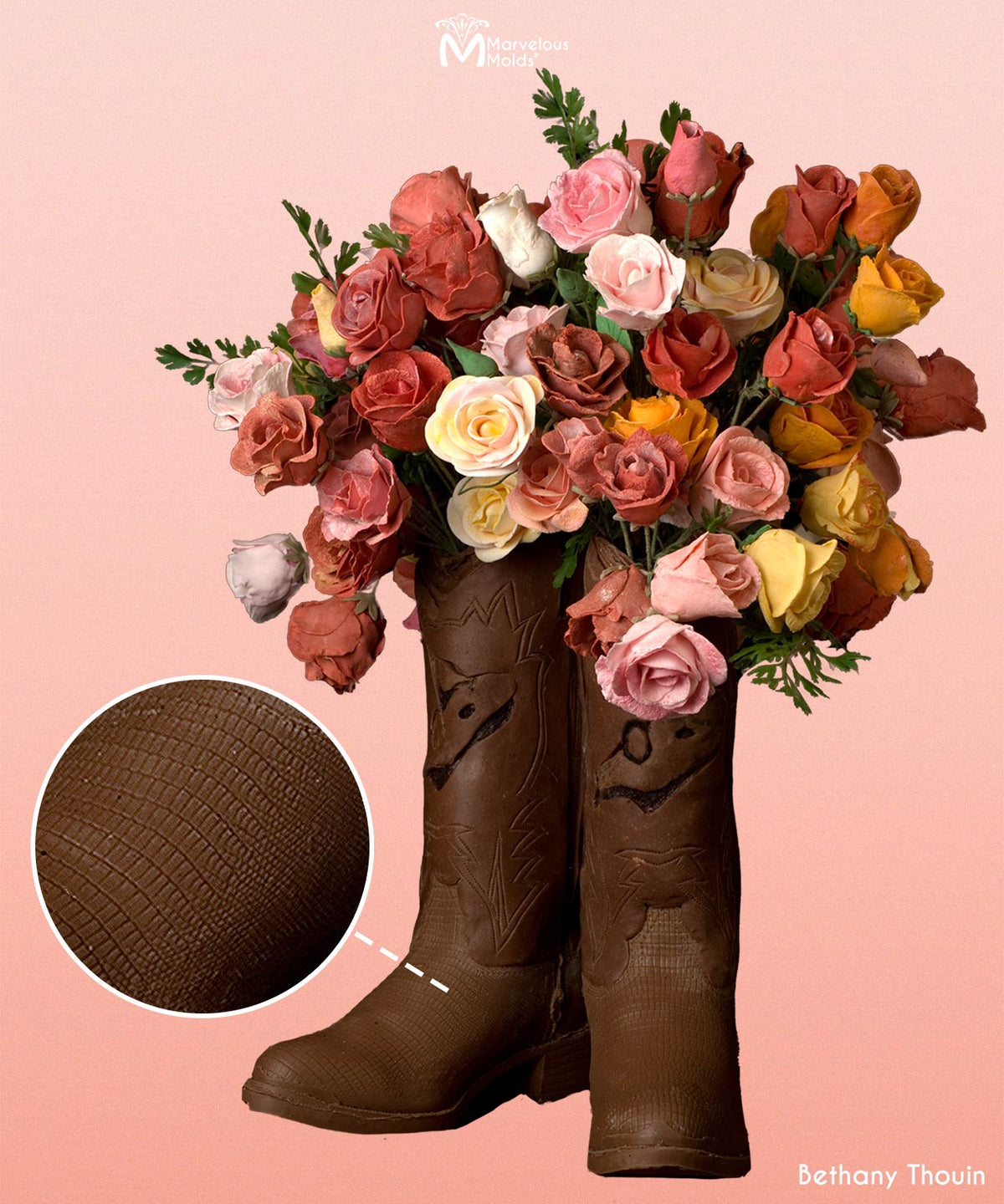 Cowboy Boot Edible Cake Art Created Using the Marvelous Molds Lizard Impression Mat