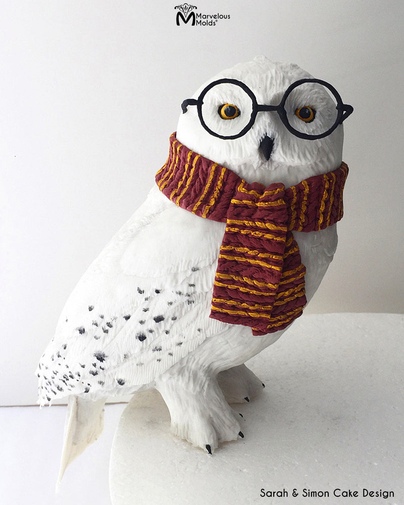 Harry Potter Owl Cake with Feathers Decorated Using the Short Fur Silicone Impression Mat by Marvelous Molds