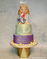 The Little Mermaid Birthday Cake Decorated Using the Symmetrical Sequins Simpress Silicone Mold by Marvelous Molds