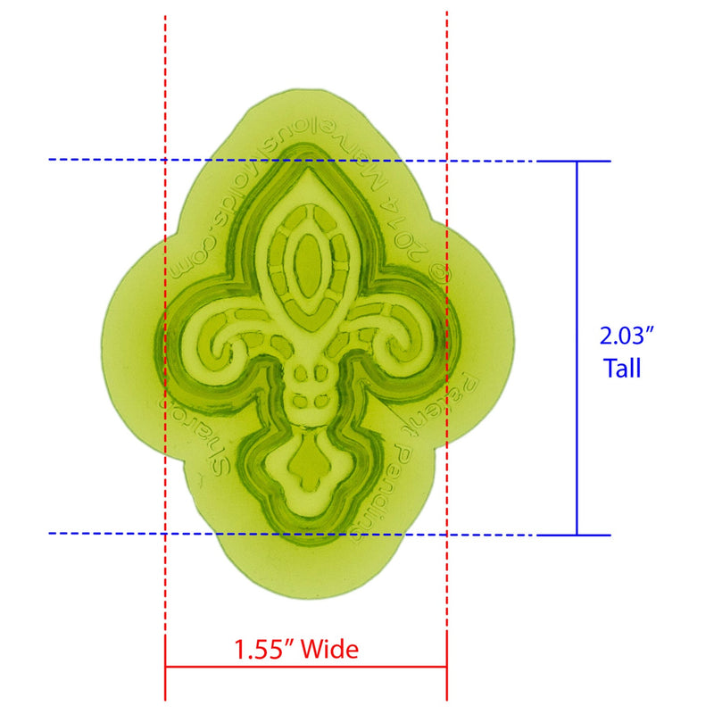 Sharon Lace Silicone Mold Cavity measures 1.55 inches Wide by 2.03 inches Tall, proudly Made in USA