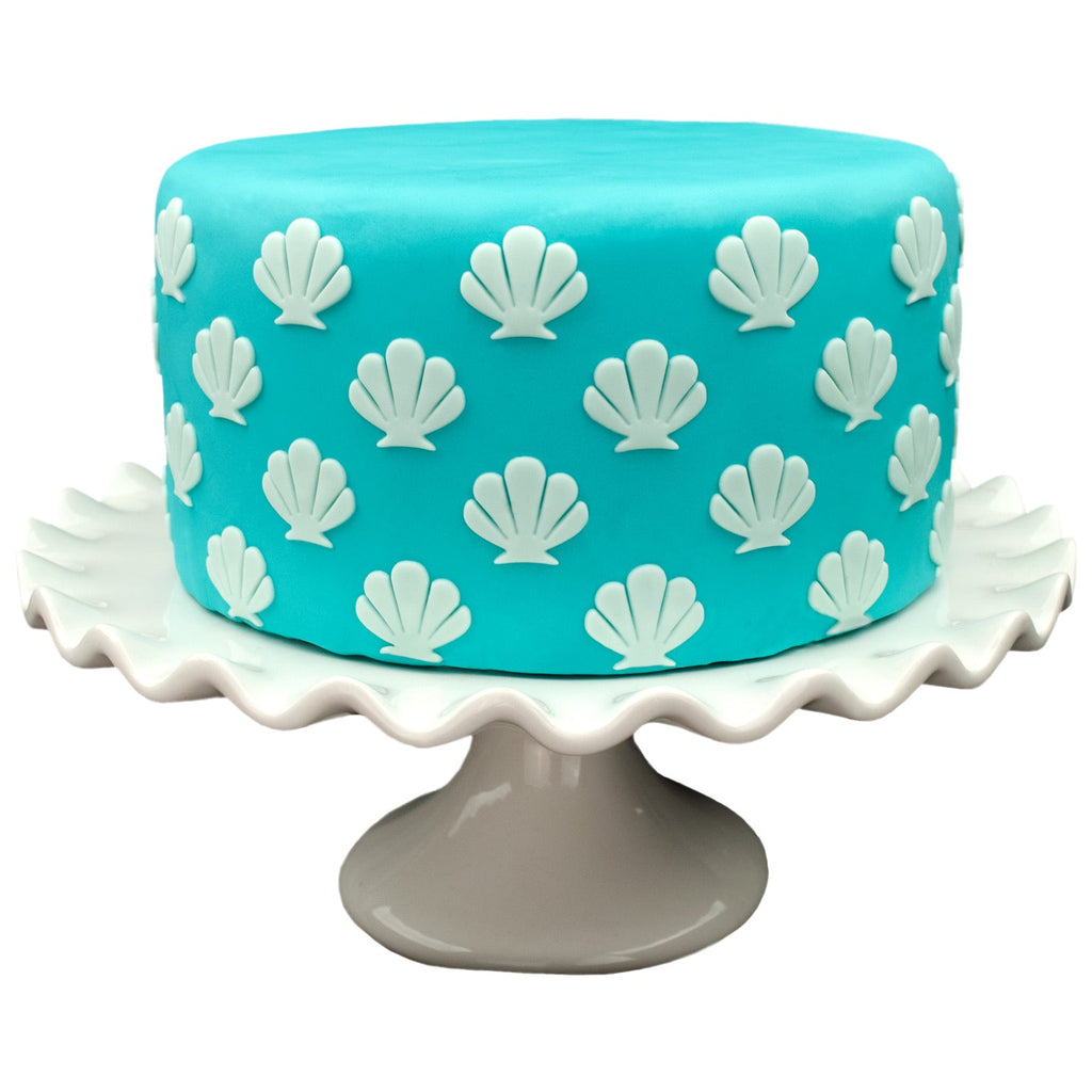 Decorated Cake Image showing the Shell Pattern Food Safe Silicone Onlay for Fondant Cake Decorating by Marvelous Molds