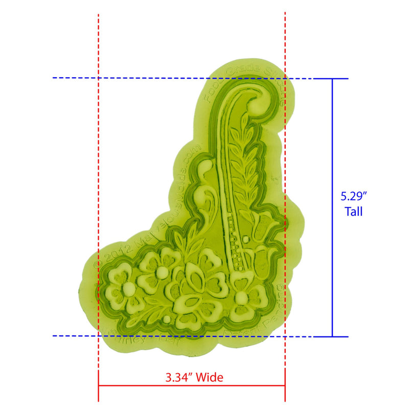 Shirley Left Lace Silicone Mold Cavity Measures 3.34 inches Wide by 5.29 inches Tall, proudly Made in USA