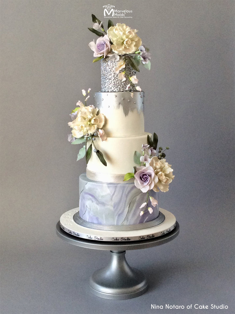 Marbled Wedding Cake Decorated using the Marvelous Molds Confetti Already Simpress