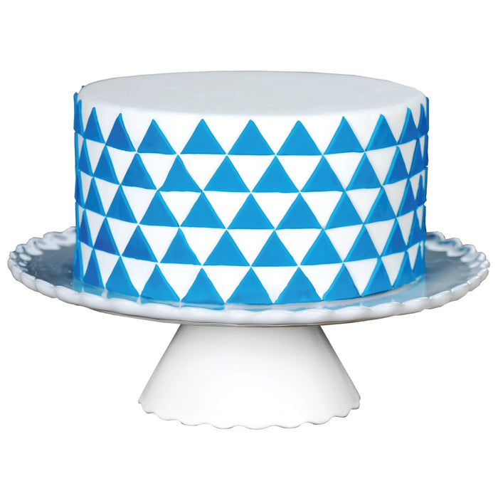 Decorated Cake Image Showing the Simply Triangles Food Safe Silicone Onlay for Fondant Cake Decorating by Marvelous Molds