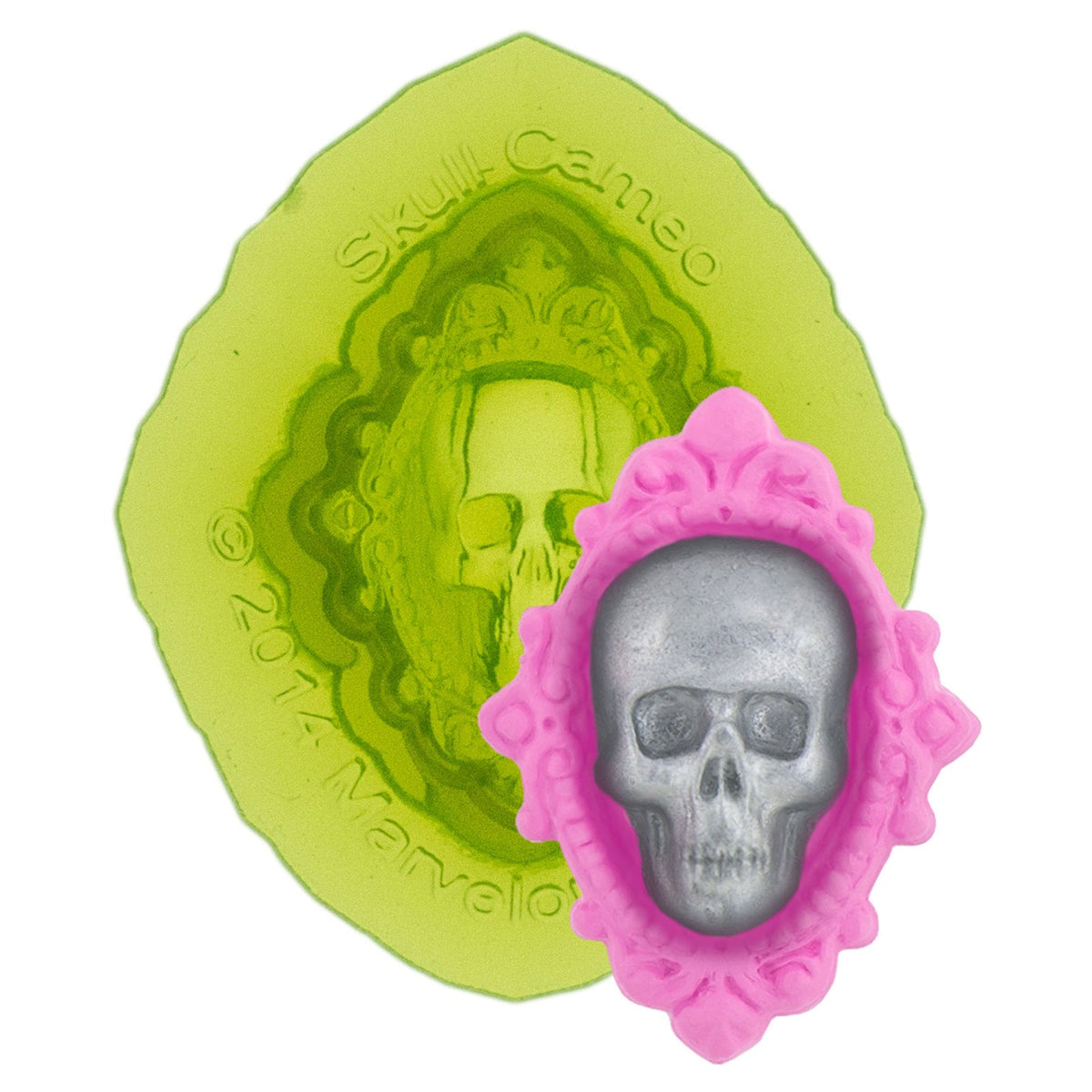 Skull Cameo Silicone Sprig Mold for Ceramics and Pottery by Marvelous Molds