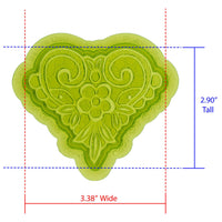Sue Lace Silicone Mold Cavity measures 3.38 inches Wide by 2.90 inches Tall, proudly Made in USA