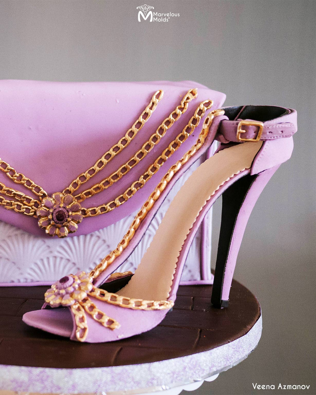 Sugar High Heel Made Out of Cake, Decorated with the Small Buckle Silicone Mold by Marvelous Molds