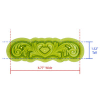 Swirl Centerpiece Scroll Silicone Mold Cavioty measures 6.77 inches Wide by 1.52 inches Tall, proudly Made in USA