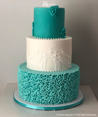 Teal Floral Cake Decorated Using the Scrunch Ruffle Simpress Silicone Mold by Marvelous Molds