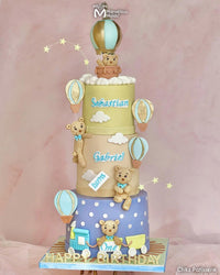 Teddy Bear Happy Birthday Cake decorated using the Calligraphy Lowercase Flexabet Letter Cutter by Marvelous Molds