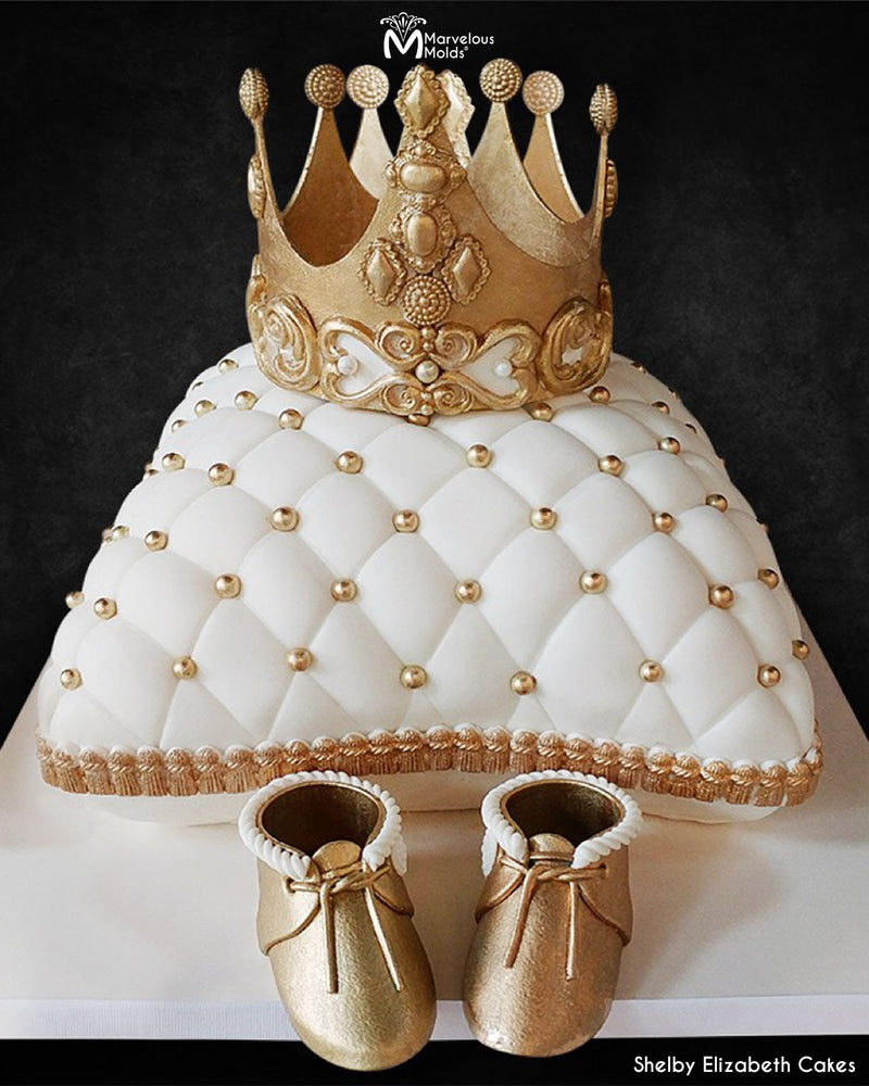 Tufted Pillow and Crown Cake Decorated with the Marvelous Molds Grand Tassel Border
