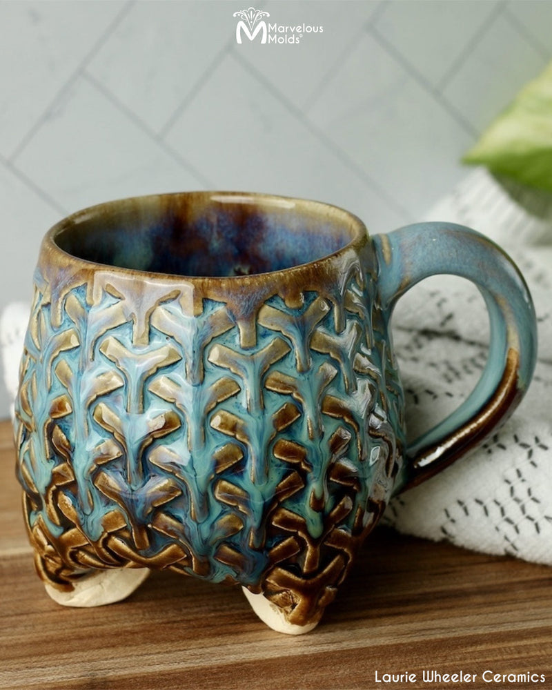 Woven or Weave Textured Ceramic Mug Created Using the Tri-Weave Simpress Silicone Mold by Marvelous Molds