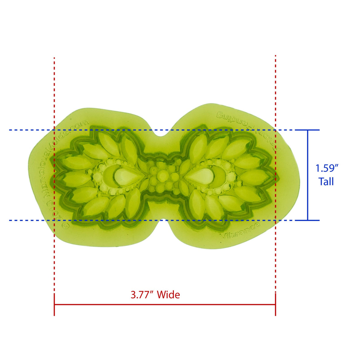 Vibrance Brooch Silicone Mold Cavity measures 3.77 inches Wide by 1.59 inches Tall, proudly Made in USA