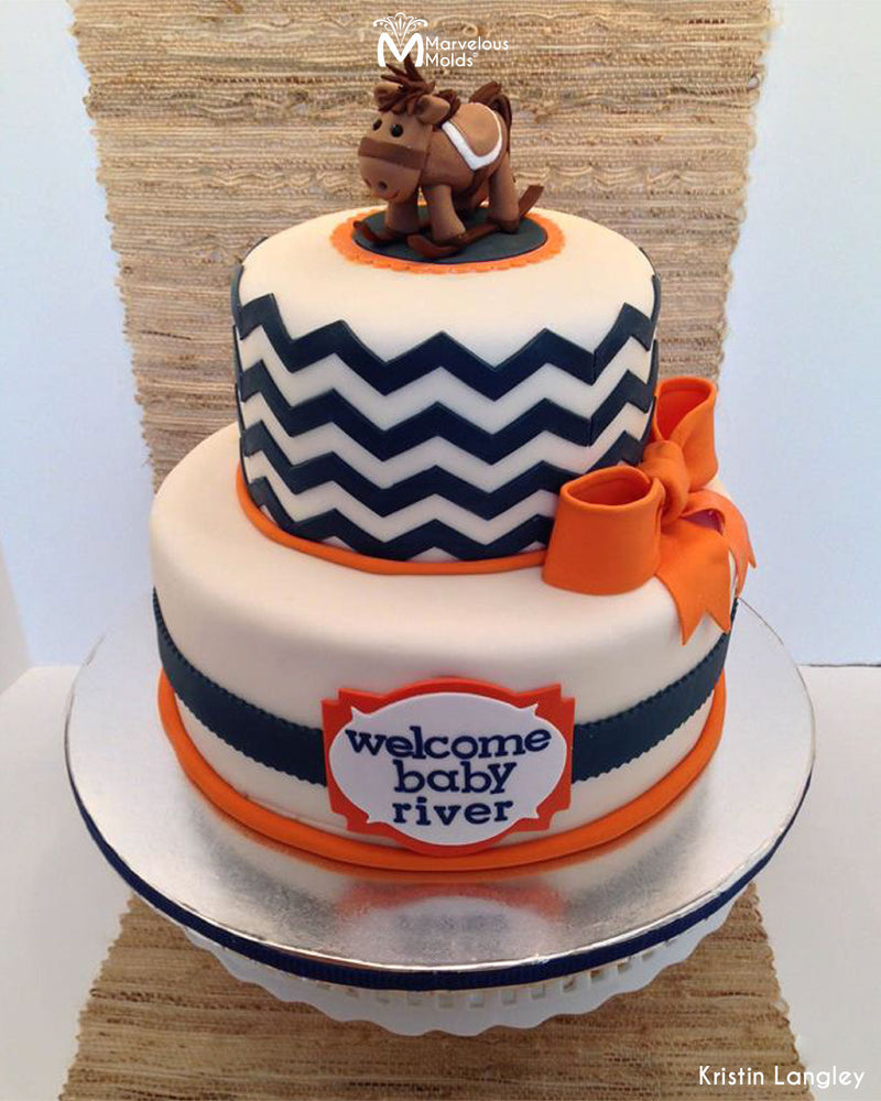 Baby Shower Cake Decorated with the Marvelous Molds Medium Chevron Silicone Onlay Mat Cake Stencils