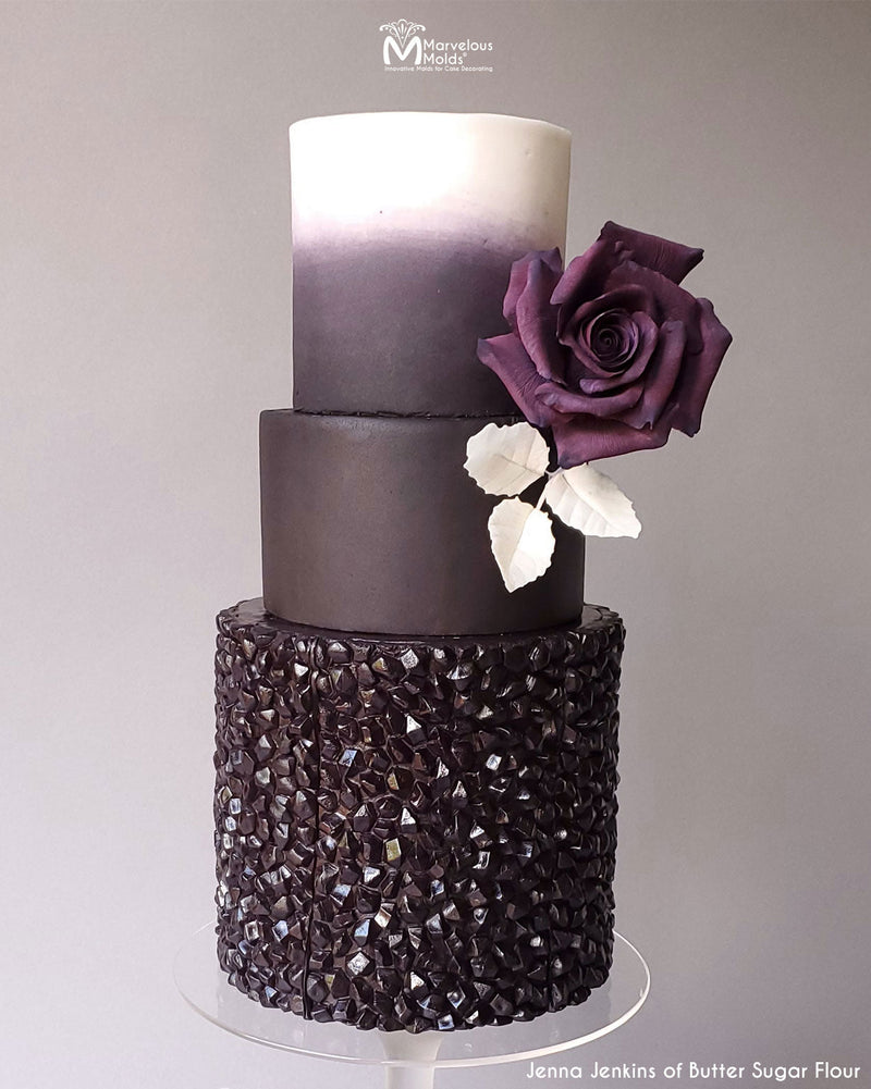 Maroon Geode Wedding Cake Decorated Using the Marvelous Molds Diamonds in the Rough Simpress