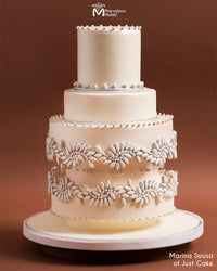Off-White Wedding Cake with a Jeweled Border Created Using the Swanky Brooch Silicone Moldby Marvelous Molds