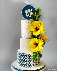 Modern Floral Beach Wedding Cake Decorated Using the Marvelous Molds Hibiscus Medallion Silicone Onlay