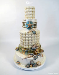 Beach Themed Nautical Shell Wedding Cake Decorated with the Starfish Silicone Mold by Marvelous Molds