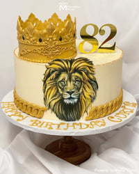 Happy Birthday Lion King Themed Cake Decorated with the Fleur De Lis Silicone Border Mold by Marvelous Molds