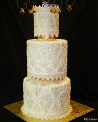 Lace Vintage Wedding Cake Decorated Using the Marvelous Molds Rose Lace Silicone Mold for Cake Decorating