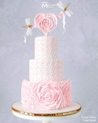 Pink Ruffled Valentine's Day Cake Decorated Using the Marvelous Molds Houndstooth Silicone Onlay Cake Stencil