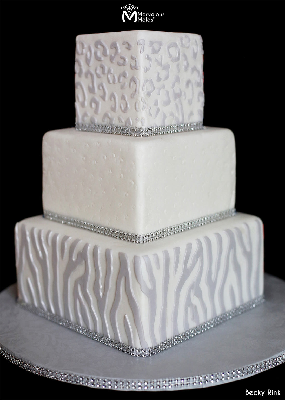 Animal Print Wedding Cake Decorated Using the Zebra Silicone Onlay Mold by Marvelous Molds