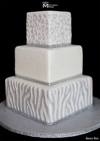 White Animal Print Wedding Cake Created Using the Marvelous Molds Leopard Silicone Onlay Cake Stencil Mold