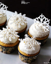 Snowflake Cupcakes for Winter decorated with Dancer Cakeflake Silicone Onlay by Marvelous Molds